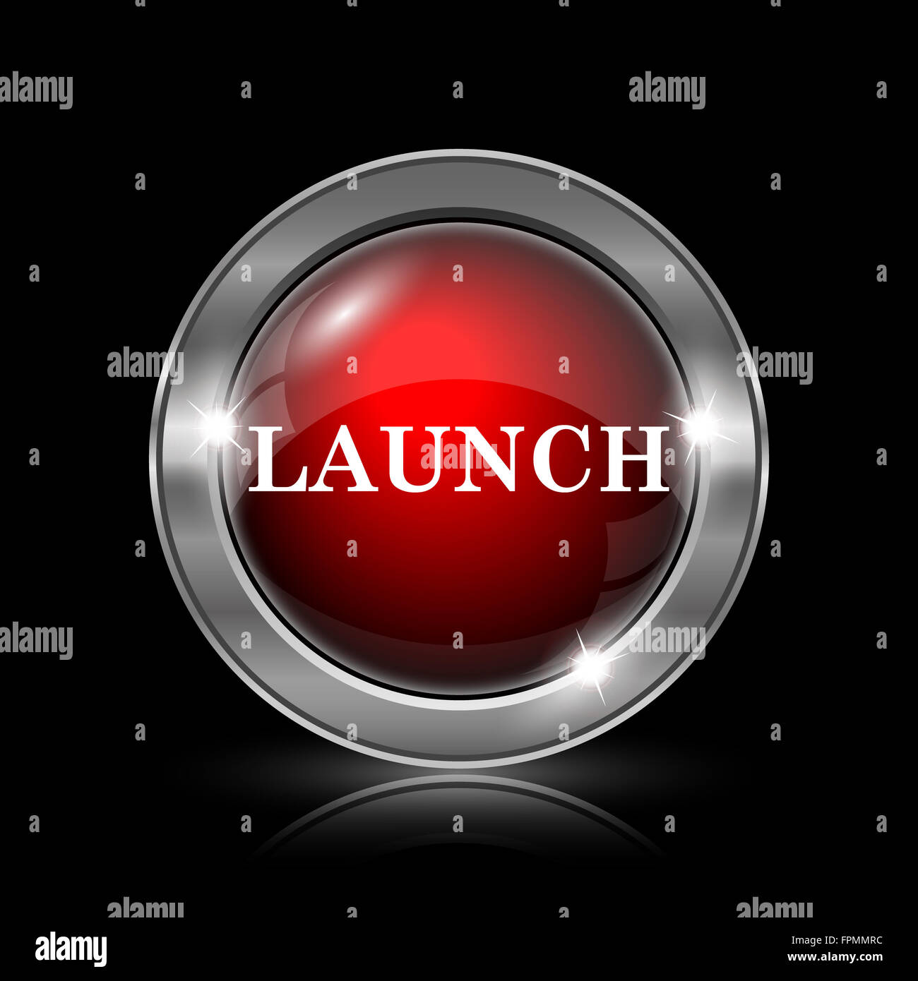 Launch icon. Metallic internet button on black background Stock Photo ...
