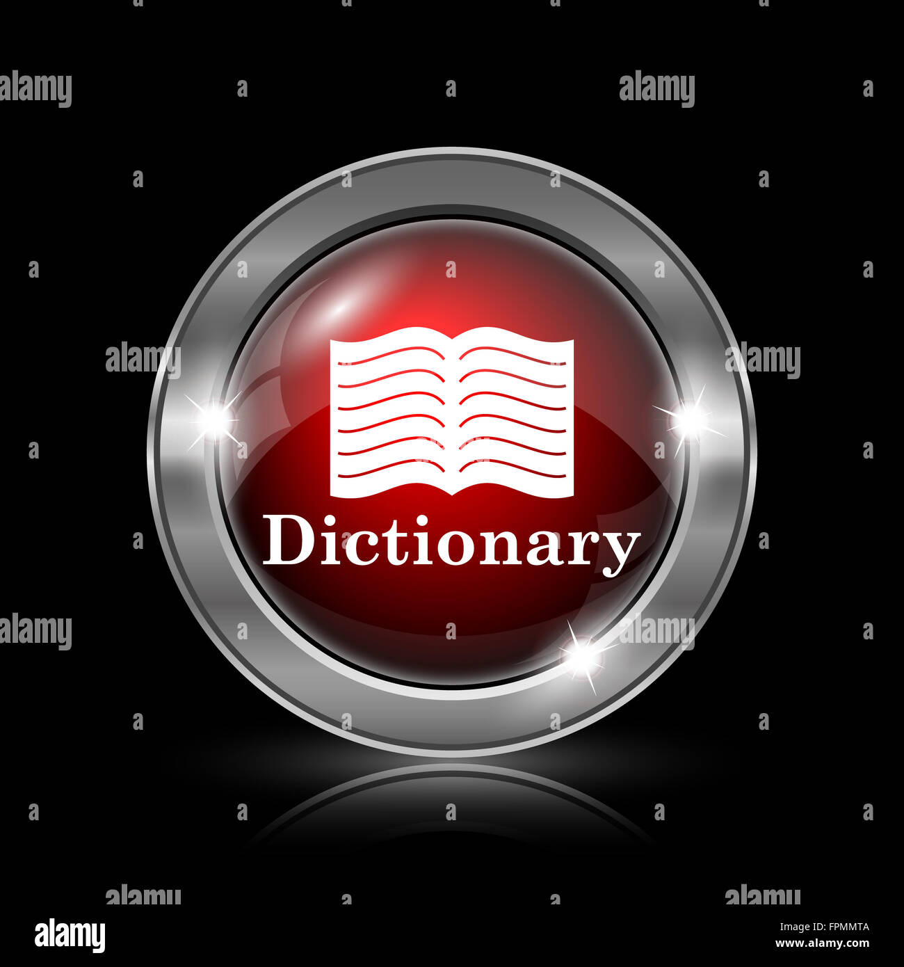 Dictionary icon. Metallic internet button on black background Stock ...
