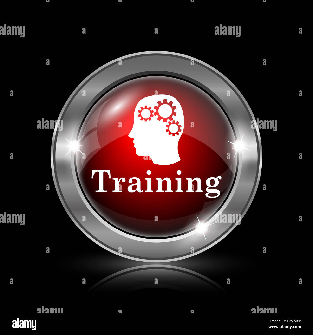 Training icon. Metallic internet button on black background Stock Photo ...