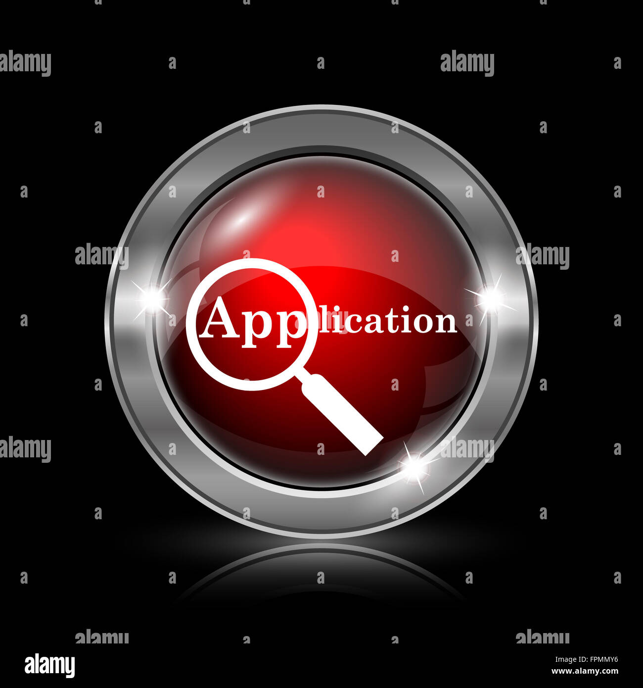 Application icon. Metallic internet button on black background Stock ...