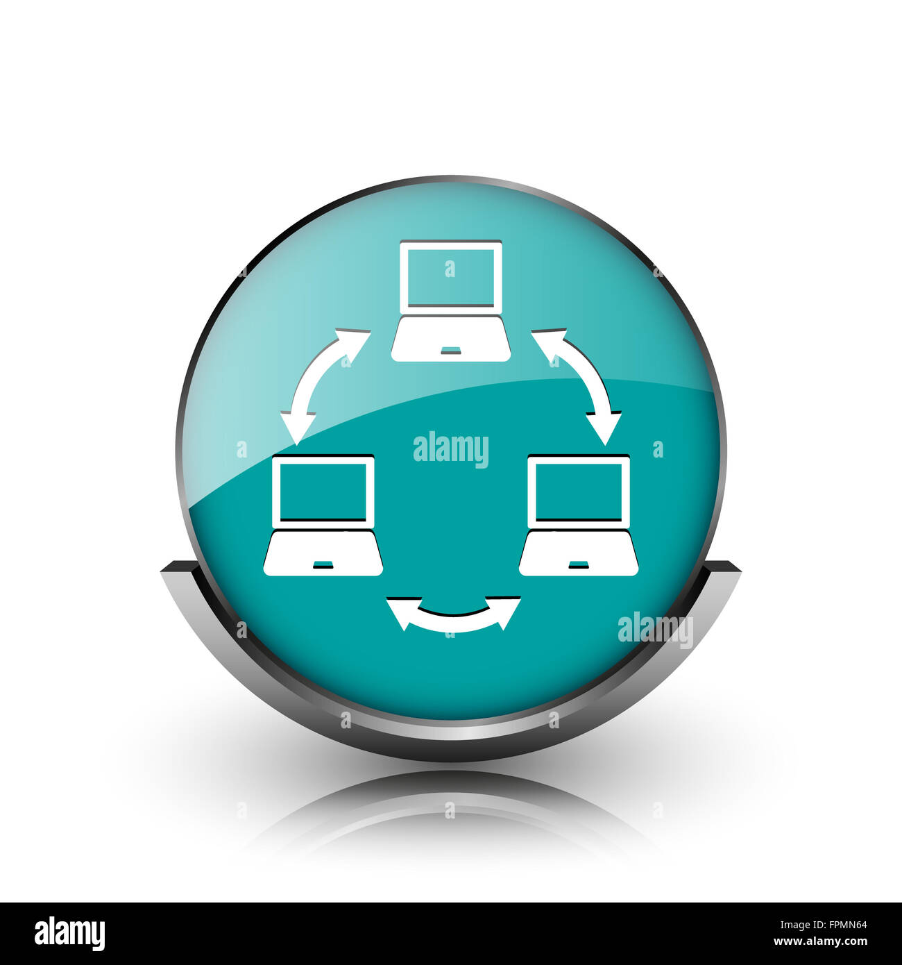 Computer network icon. Metallic internet button on white background ...