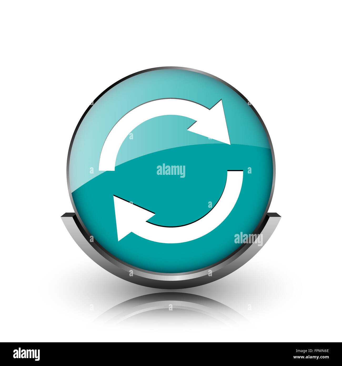 Reload two arrows icon. Metallic internet button on white background ...