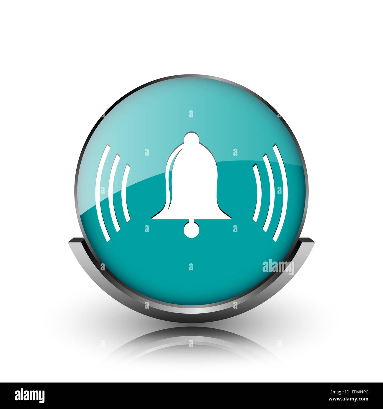 Bell icon. Metallic internet button on white background Stock Photo - Alamy