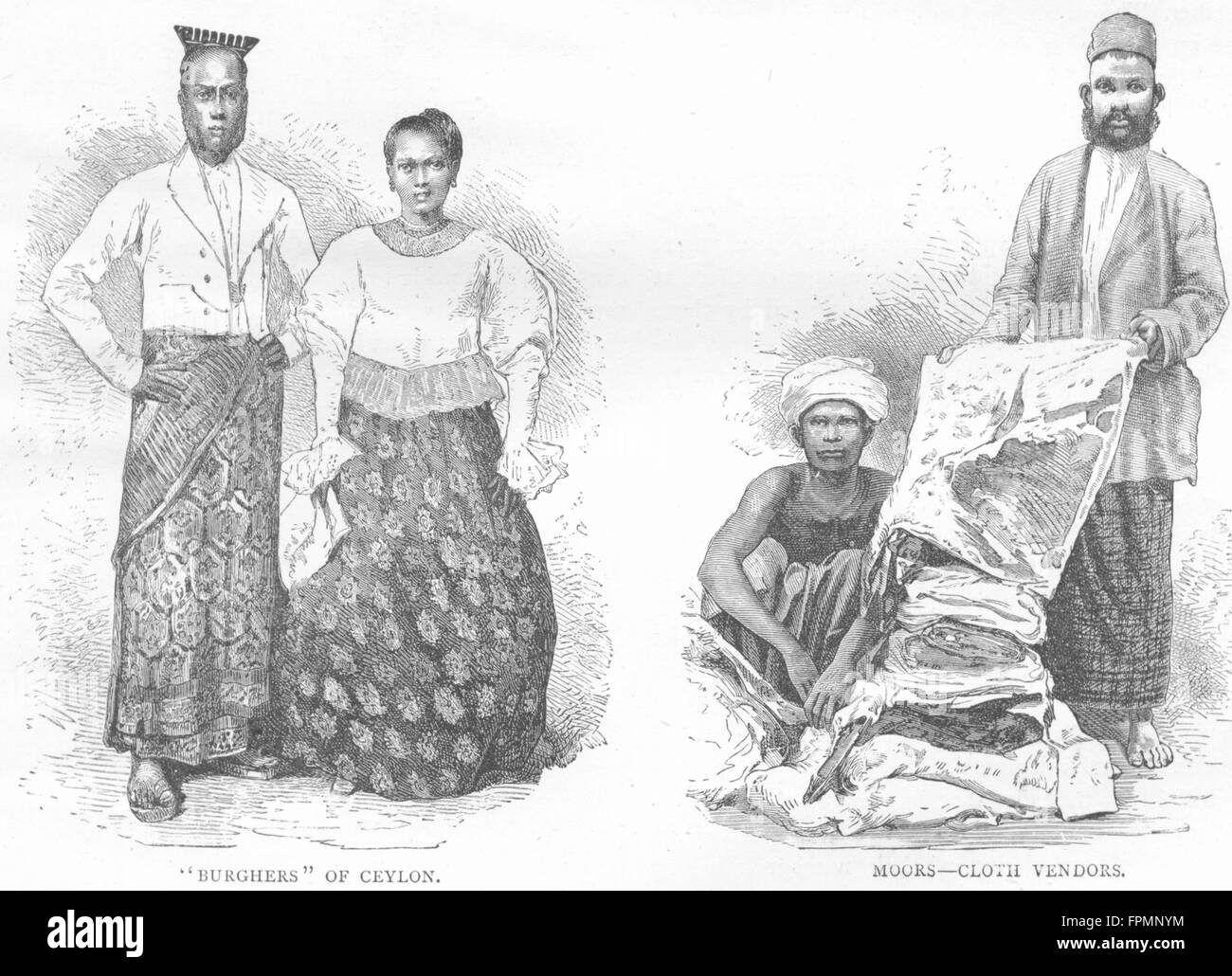 SRI LANKA: Burghers; Moors-Cloth-vendors, antique print 1880 Stock Photo