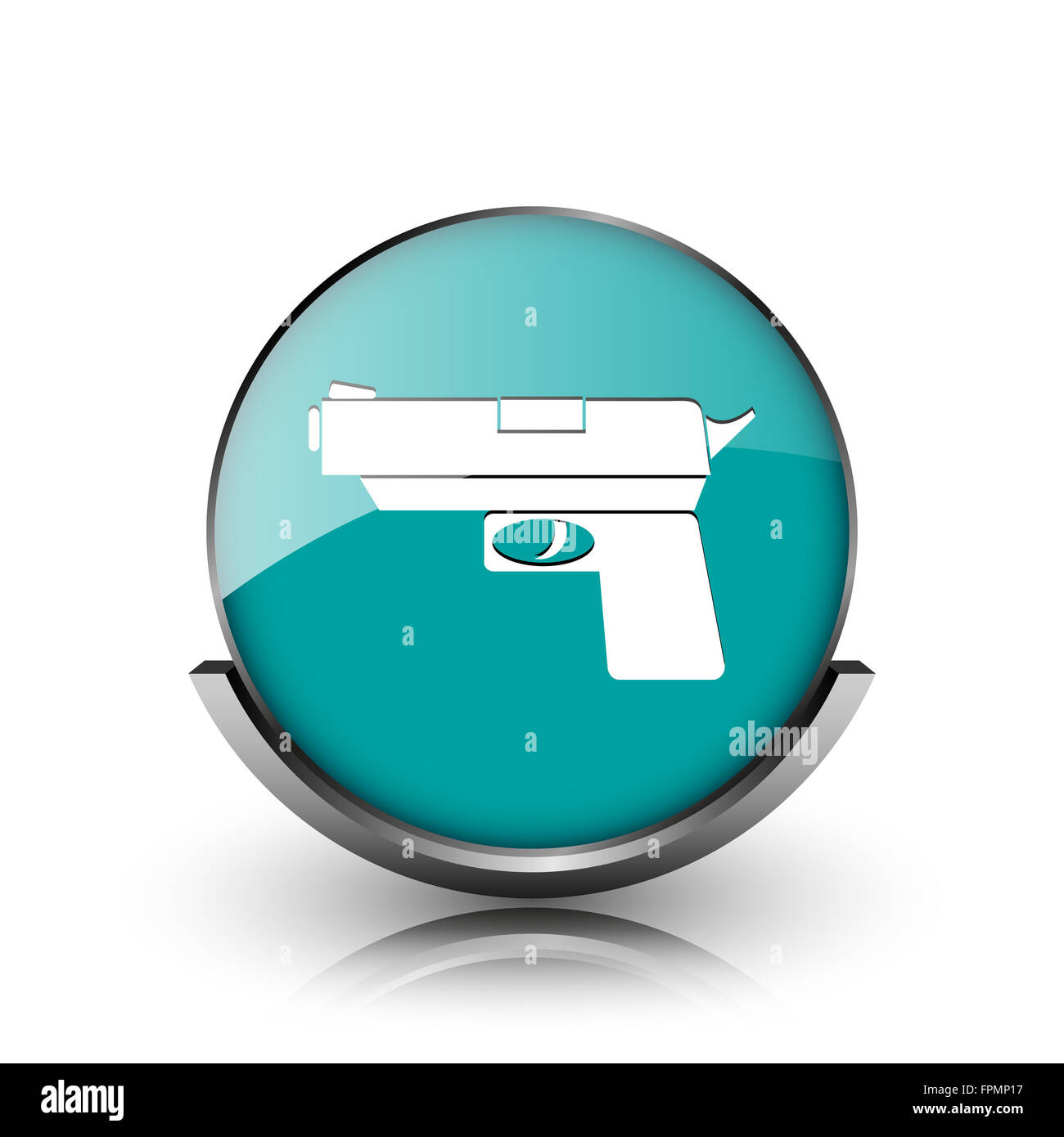 Gun icon. Metallic internet button on white background Stock Photo - Alamy