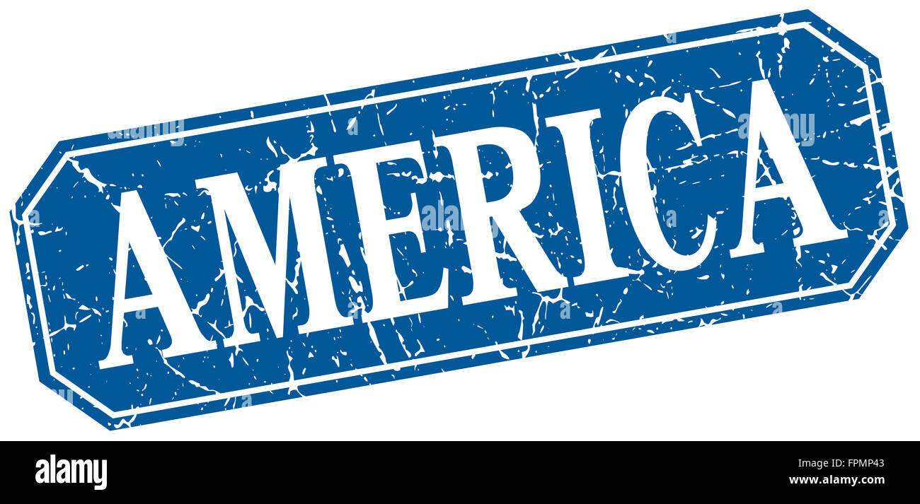 America blue square grunge retro style sign Stock Photo - Alamy