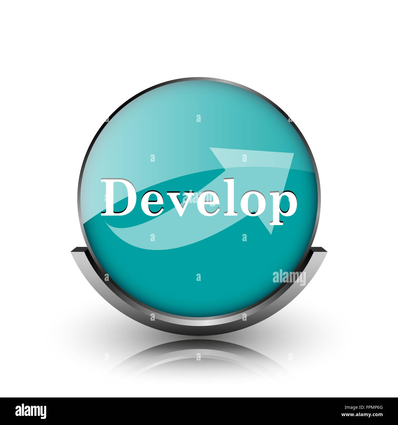 Develop icon. Metallic internet button on white background Stock Photo ...