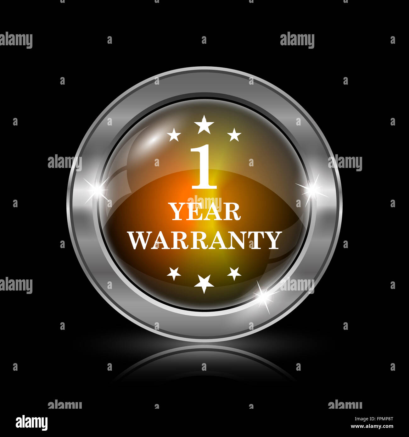 1 year warranty icon. Metallic internet button on black background ...
