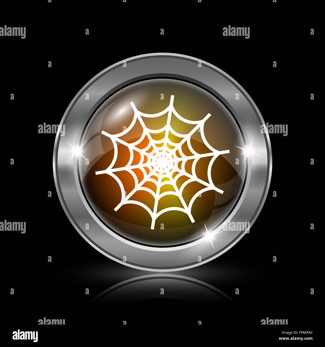 Spider web icon. Metallic internet button on black background Stock ...