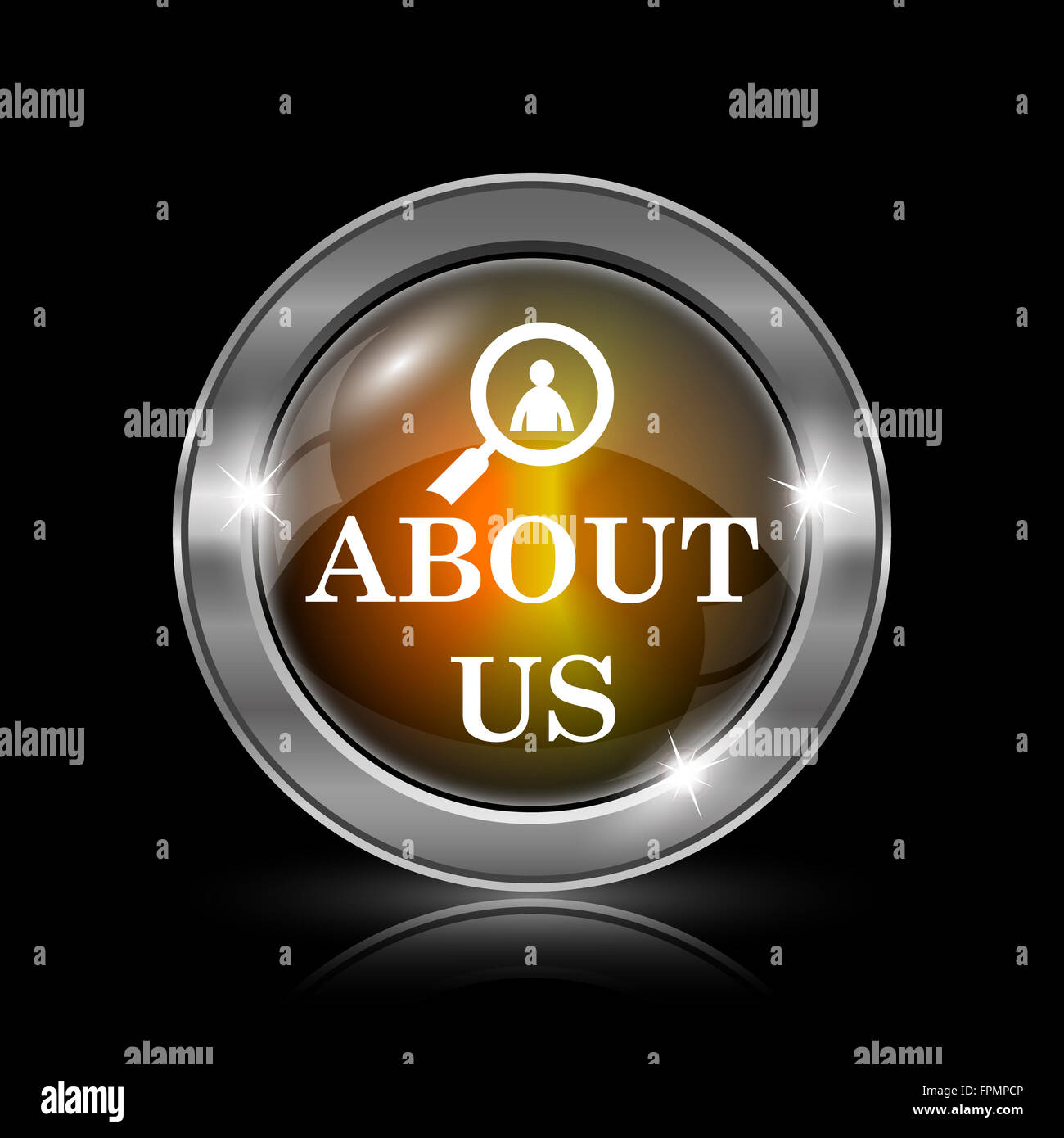 About us icon. Metallic internet button on black background Stock Photo ...