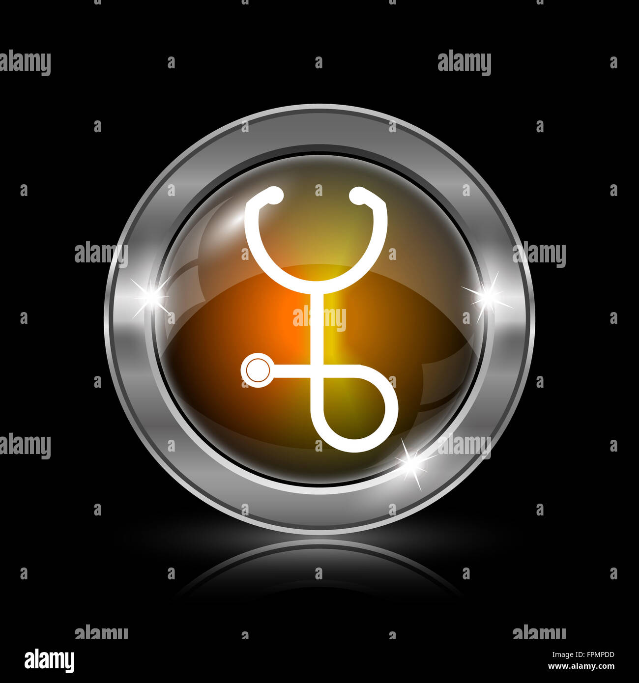 Stethoscope icon. Metallic internet button on black background Stock ...