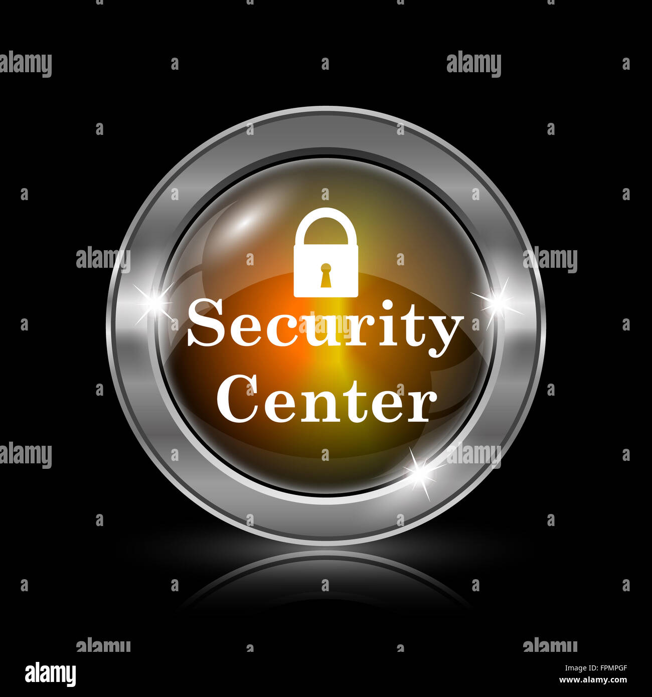Security center icon. Metallic internet button on black background ...