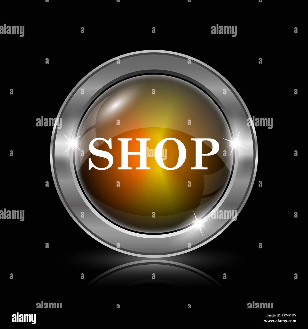 Shop icon. Metallic internet button on black background Stock Photo - Alamy