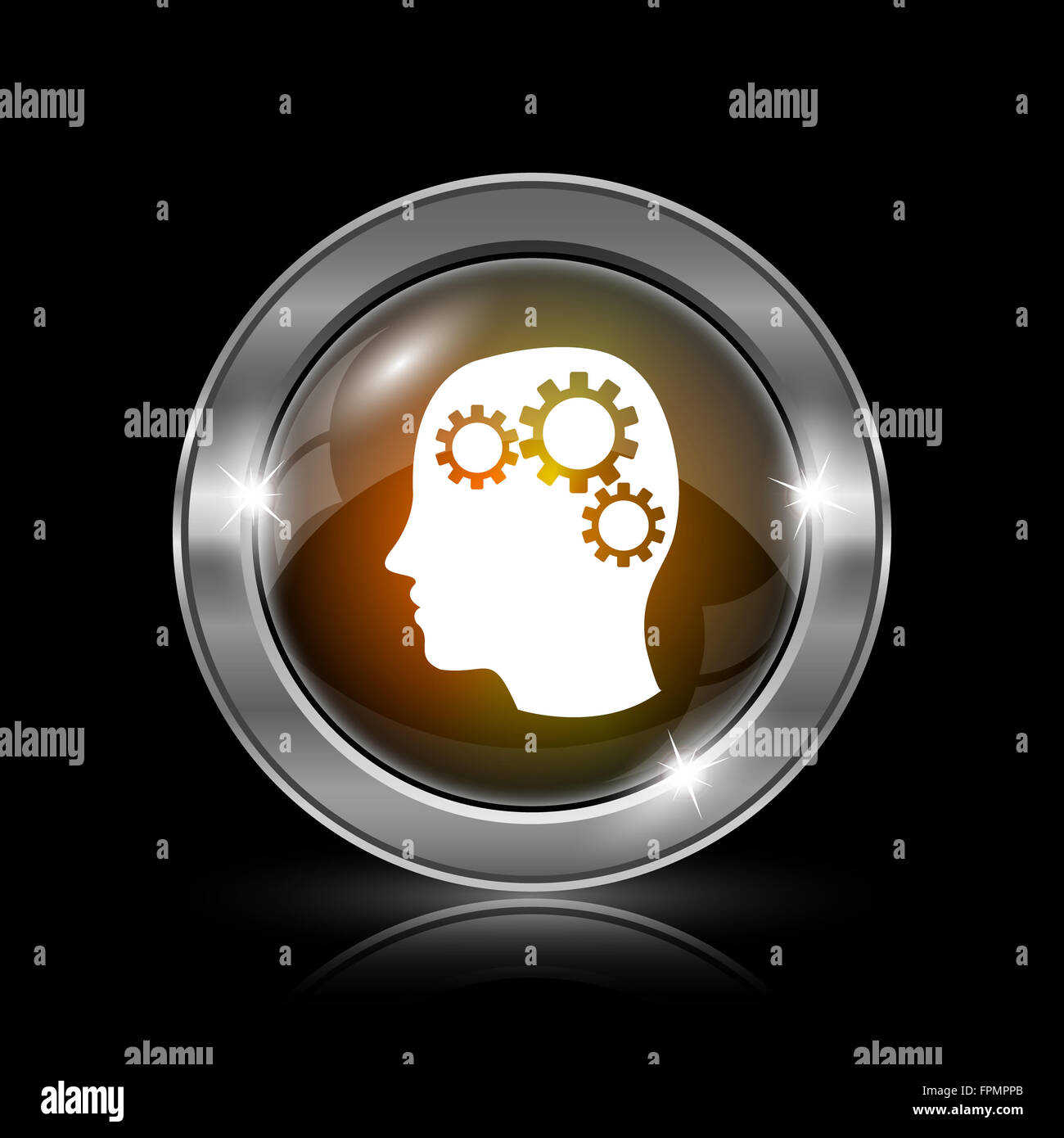 Brain icon. Metallic internet button on black background Stock Photo ...
