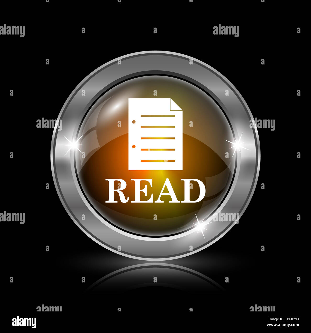 Read icon. Metallic internet button on black background Stock Photo - Alamy