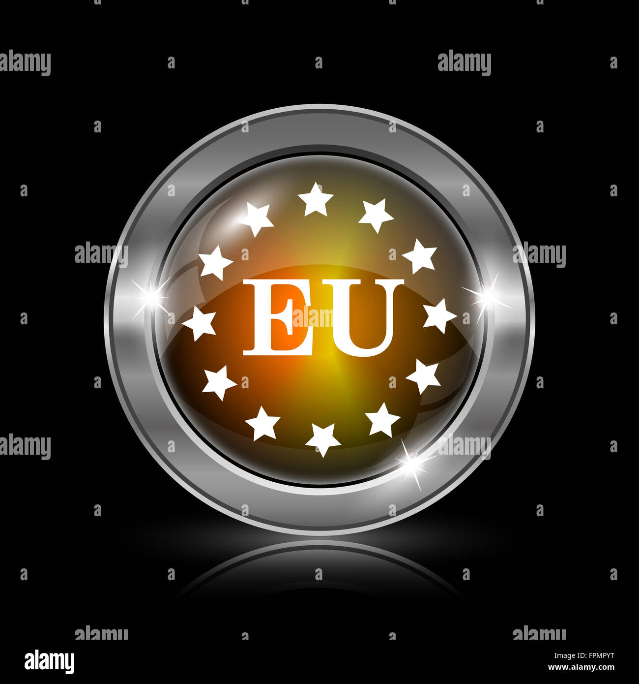 European union icon. Metallic internet button on black background Stock ...