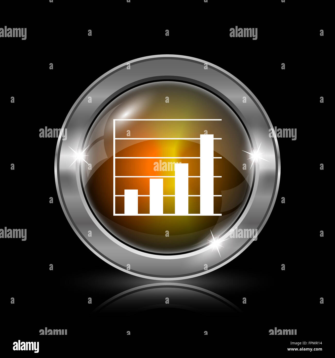 Chart bars icon. Metallic internet button on black background Stock ...