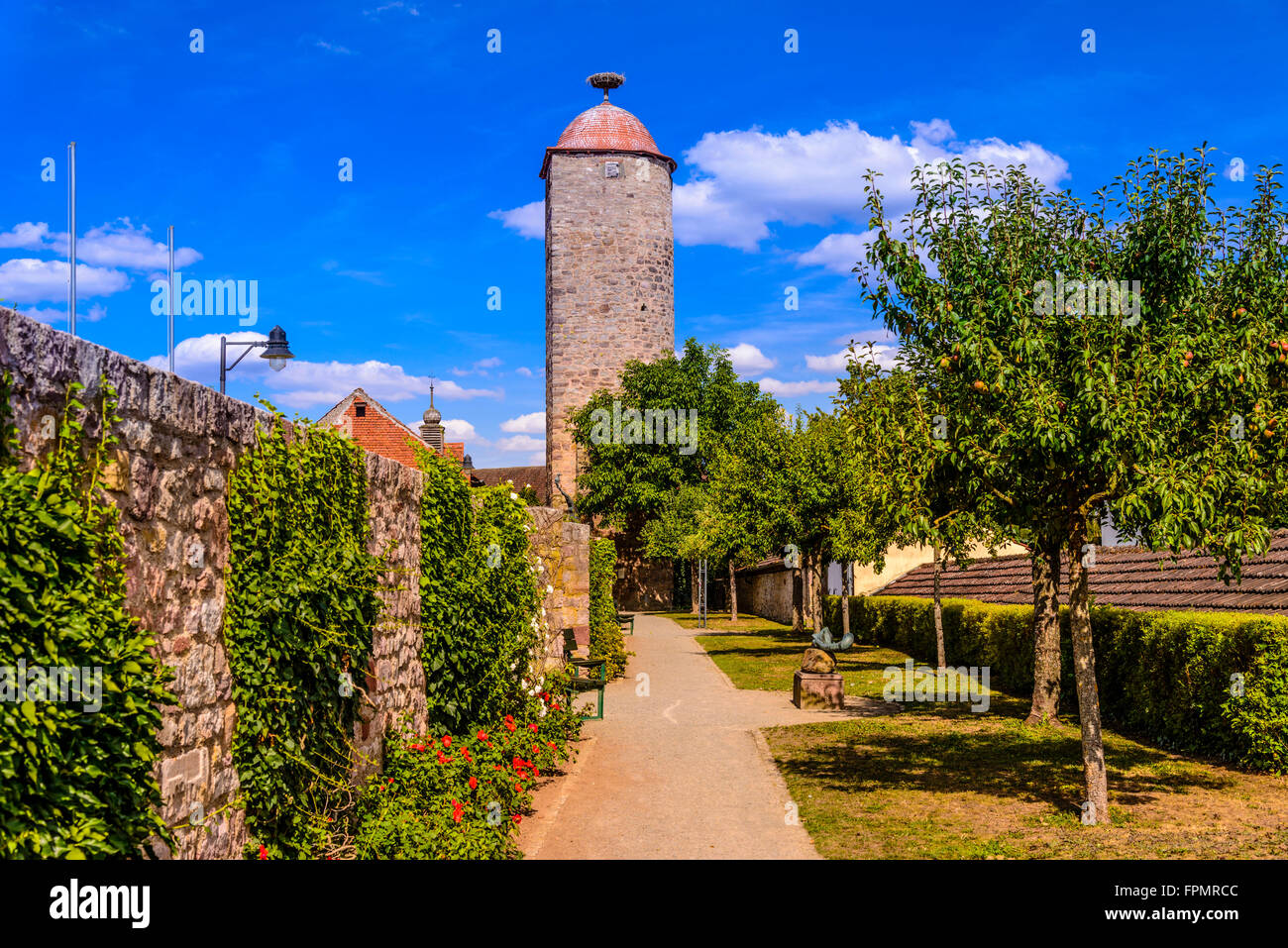 Germany, Bavaria, Lower Franconia, Franconian Saale valley, Hammelburg, city wall with Mönchsturm Stock Photo