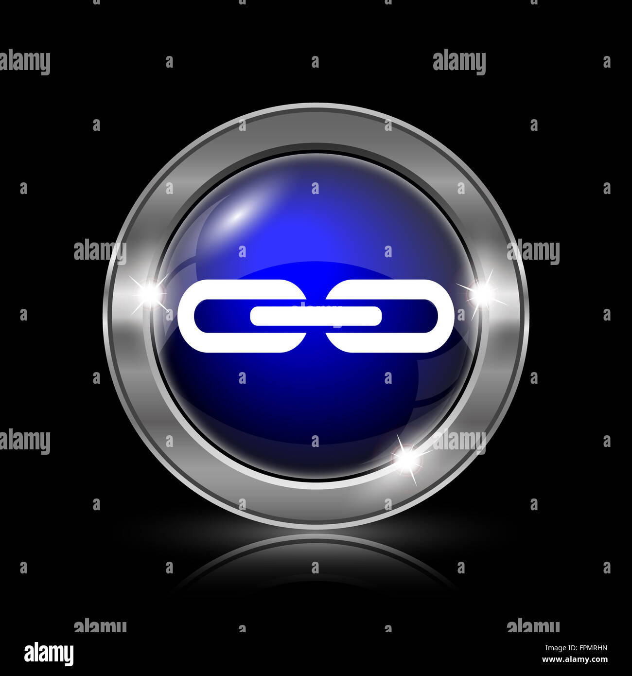 Link icon. Metallic internet button on black background Stock Photo - Alamy