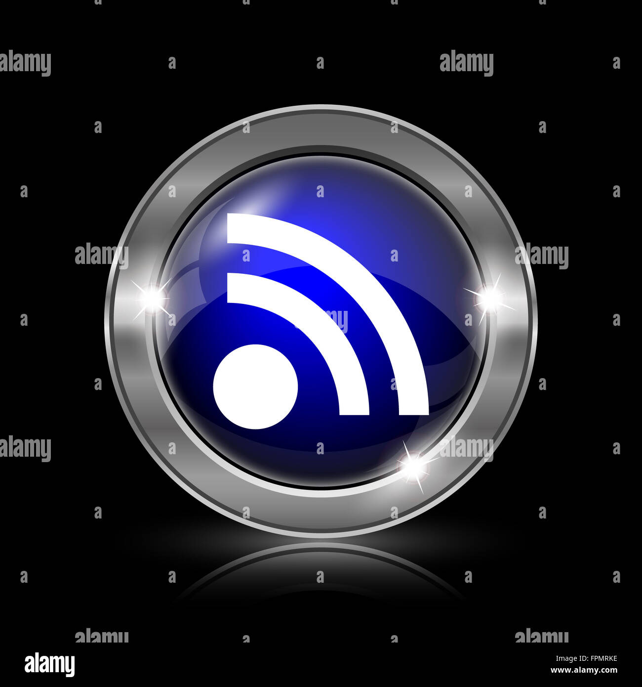 Rss sign icon. Metallic internet button on black background Stock Photo ...