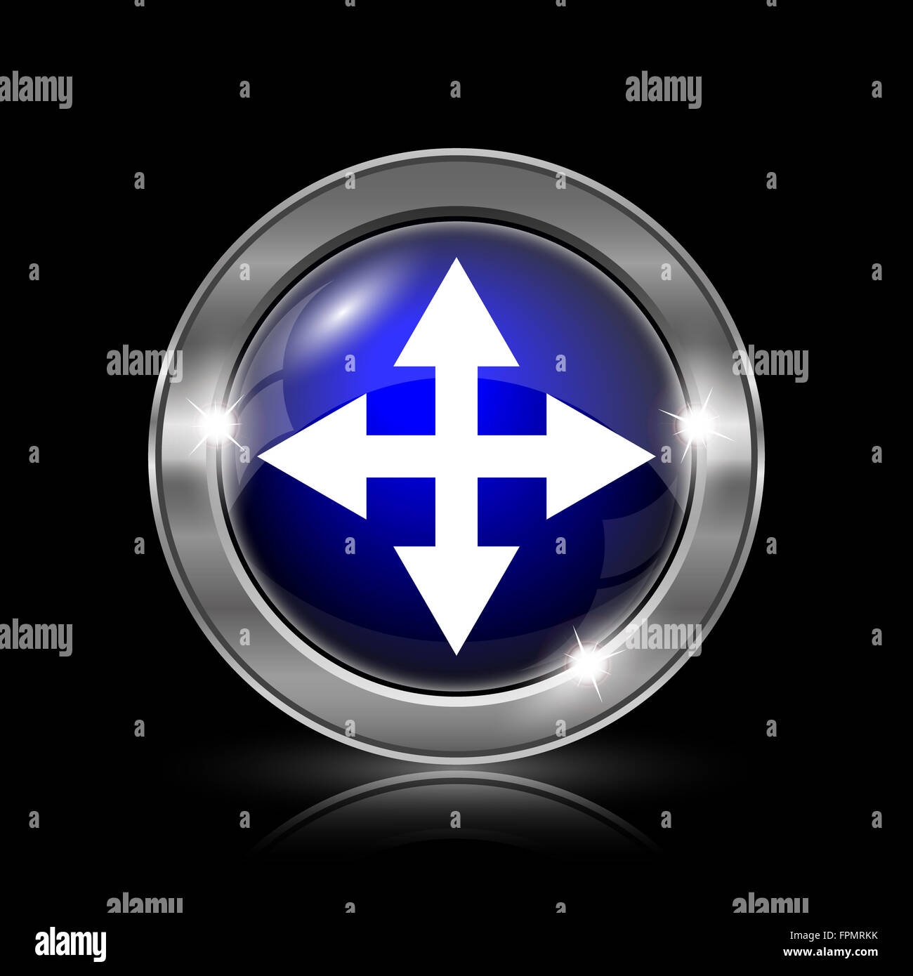 Full screen icon. Metallic internet button on black background Stock ...