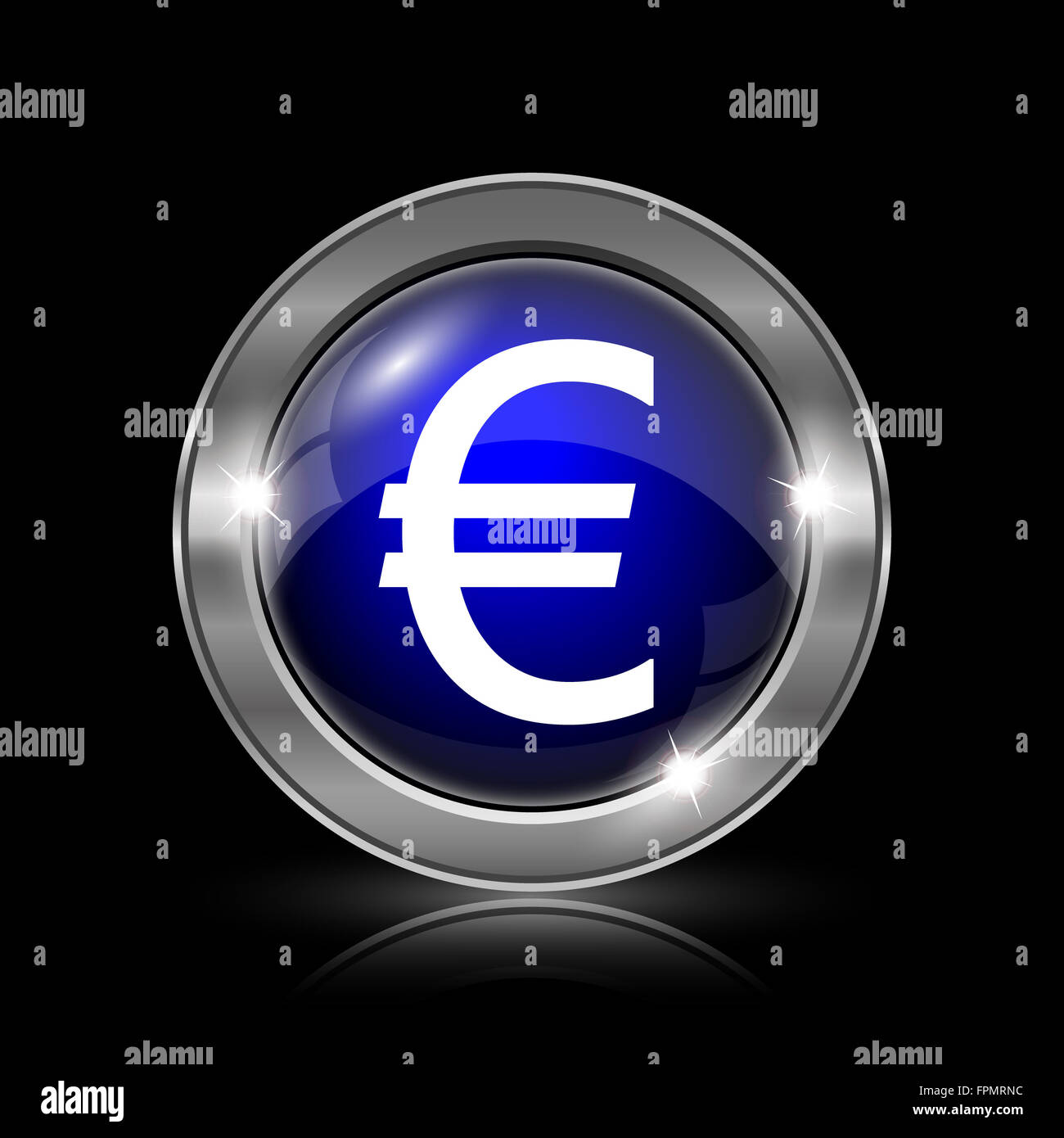 Euro icon. Metallic internet button on black background Stock Photo - Alamy