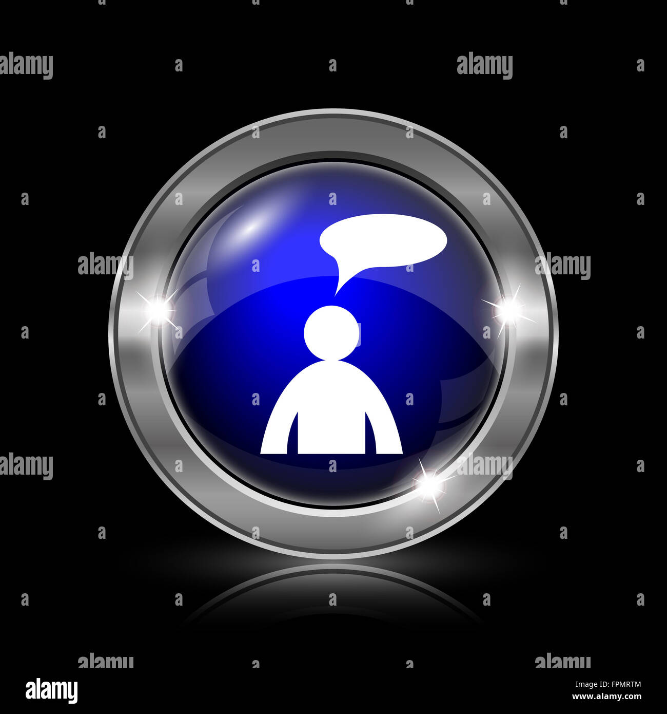 Comments icon. Metallic internet button on black background. - man with ...