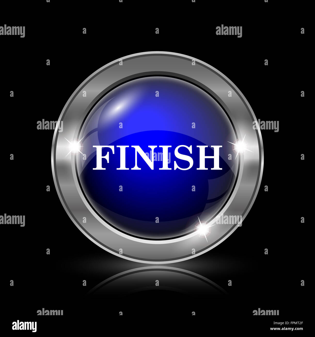 Finish icon. Metallic internet button on black background Stock Photo ...