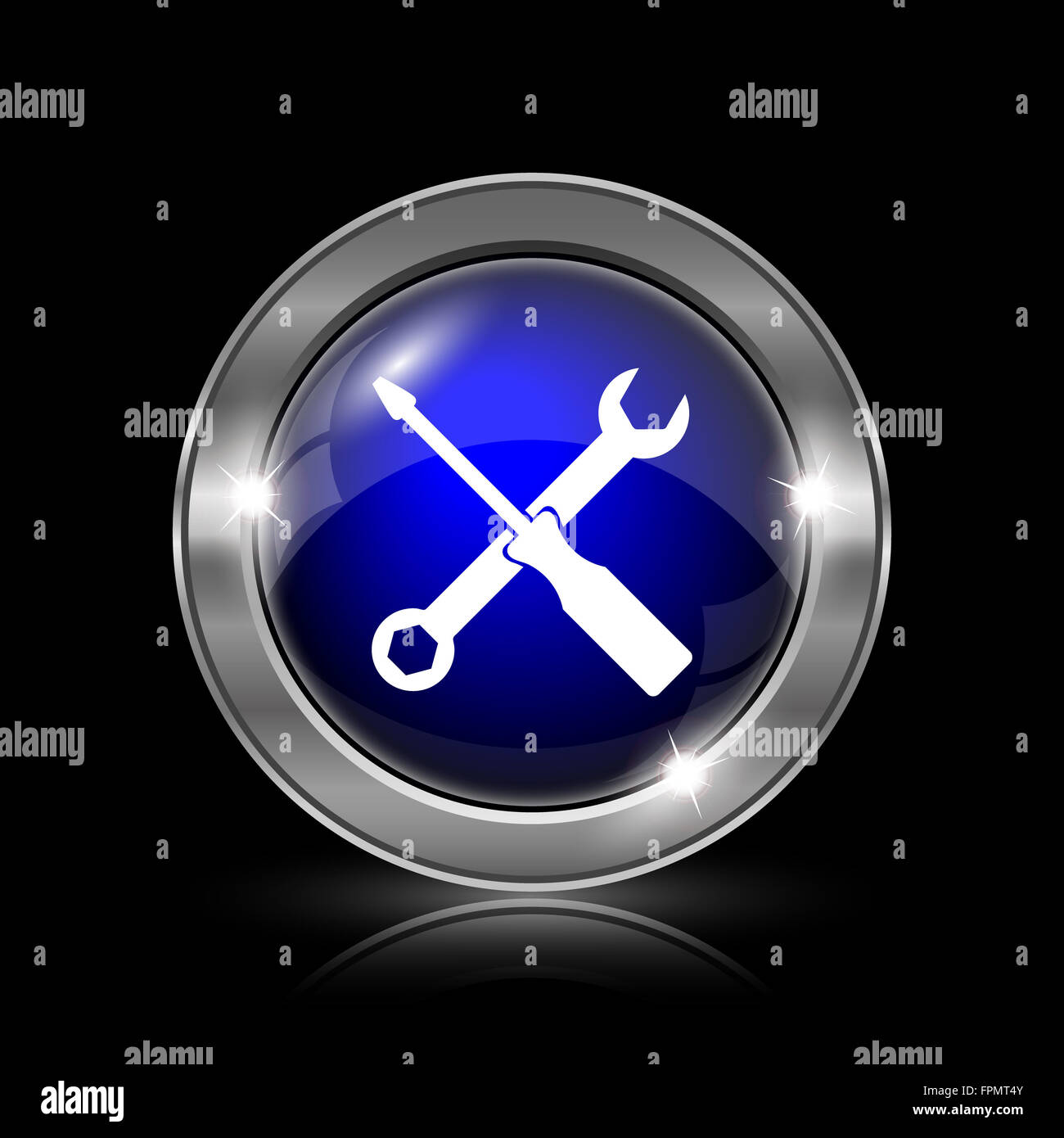 Tools icon. Metallic internet button on black background Stock Photo ...