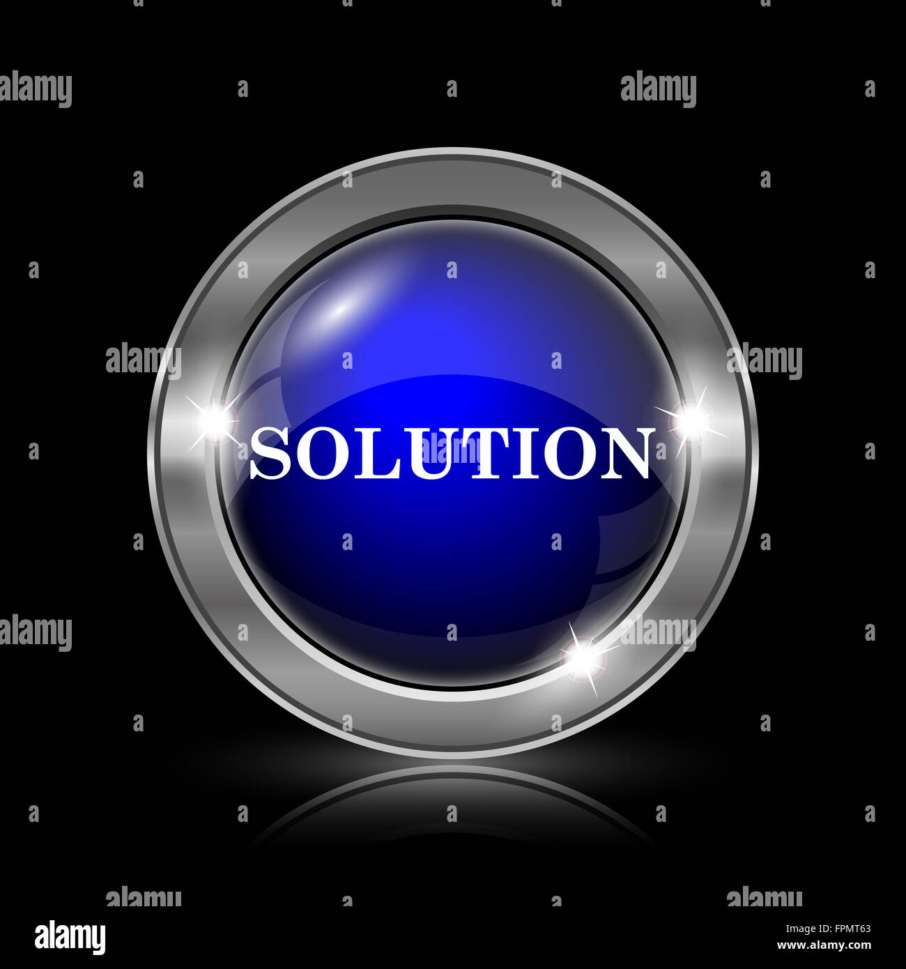 Solution icon. Metallic internet button on black background Stock Photo ...