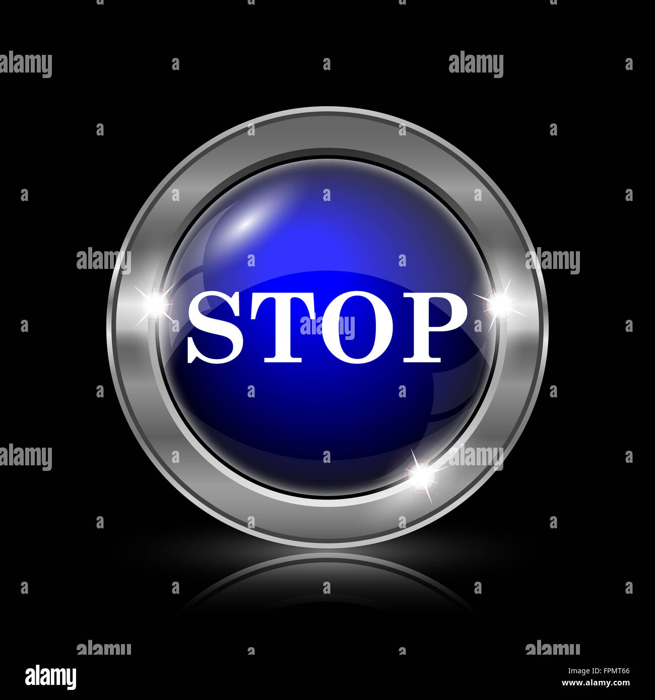 Stop icon. Metallic internet button on black background Stock Photo - Alamy