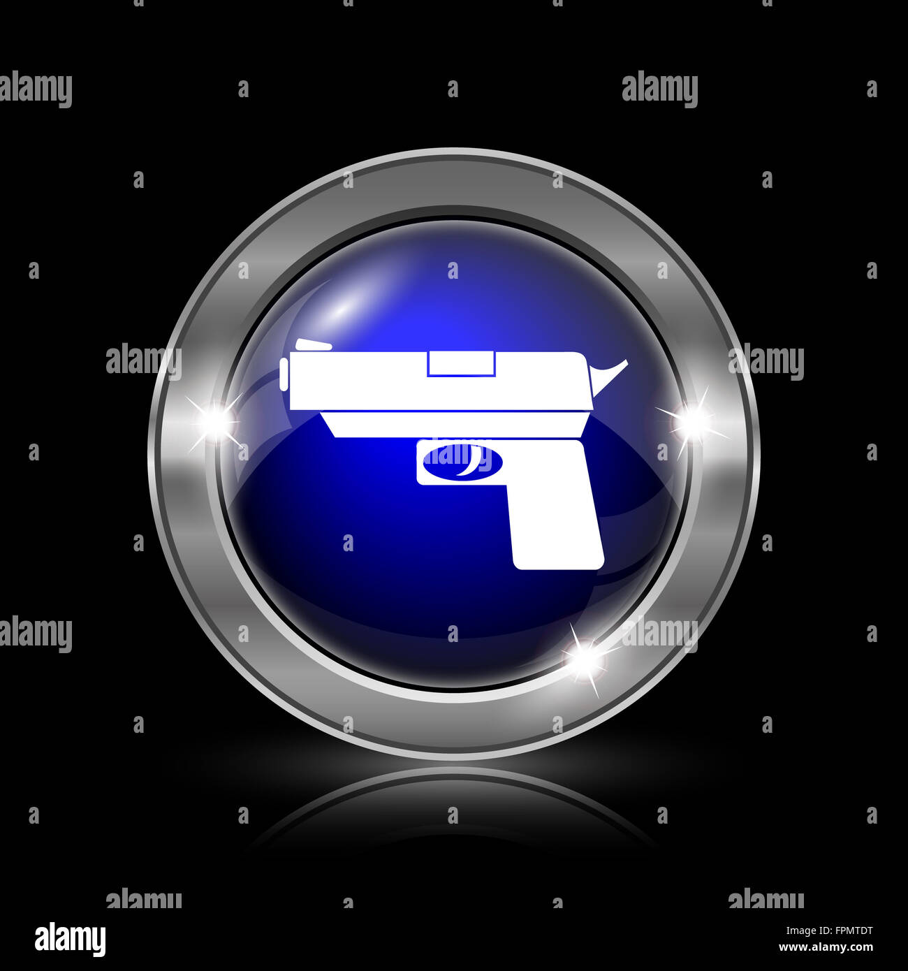 Gun icon. Metallic internet button on black background Stock Photo - Alamy