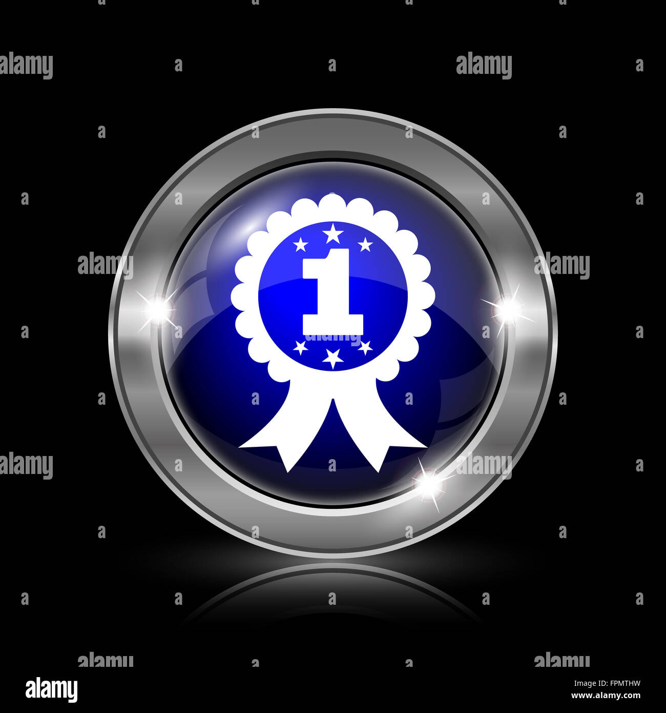 First prize ribbon icon. Metallic internet button on black background ...