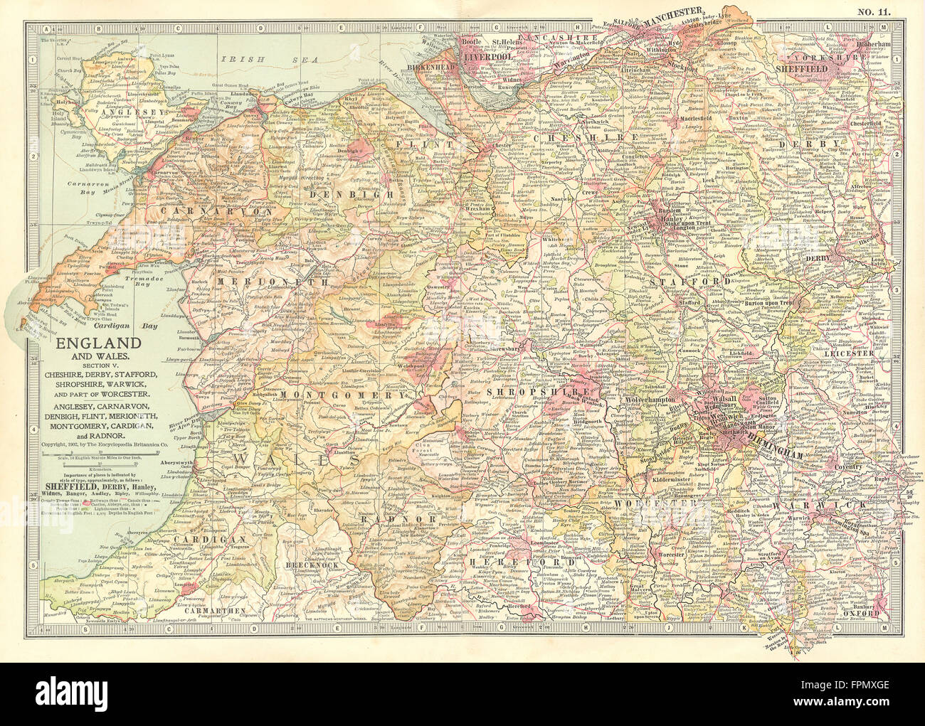 NORTH WALES WEST MIDLANDS: Cheshire Derbyshire Staffordshire Shrops, 1903 map Stock Photo