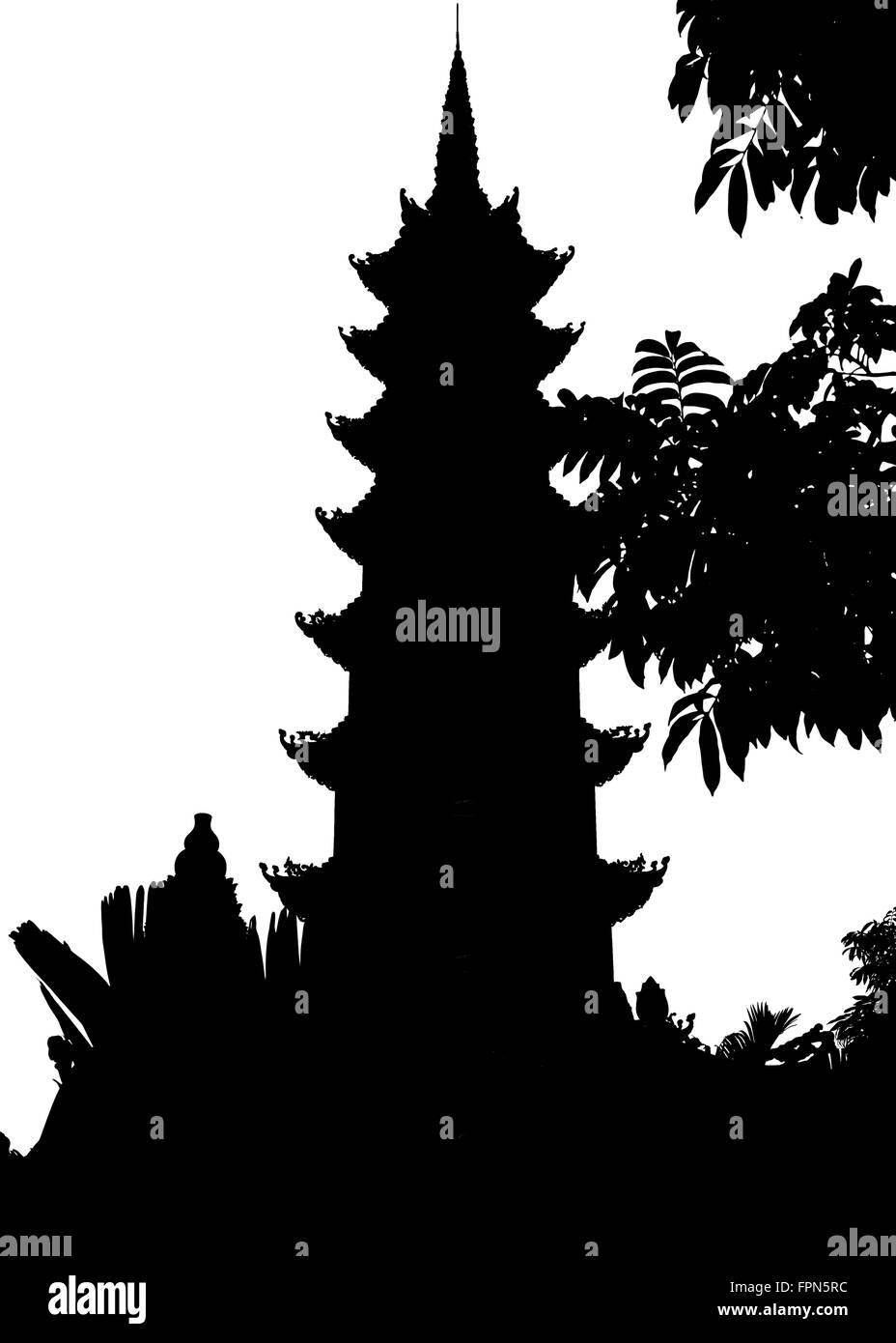 Silhouette of the Tran Quoc Pagoda, Hanoi, the oldest in Vietnam, dating from 545AD.  The tower was rebuilt in 2004 Stock Photo