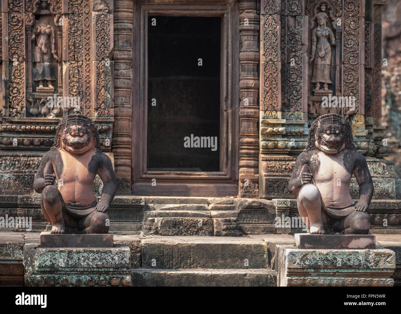 Demon guardians of the Citadel of the Women, Banteay Srei, Cambodia, AD 987 Stock Photo