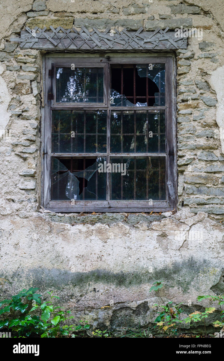 Window in old abandoned house with broken glass Stock Photo Alamy