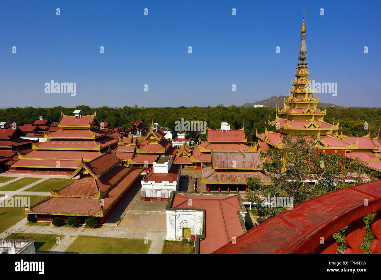 The seven tiered pyatthat, Centre of the Universe and the Great Audience Hall in the Royal Mandalay  Palace, Mandalay, Myanmar Stock Photo