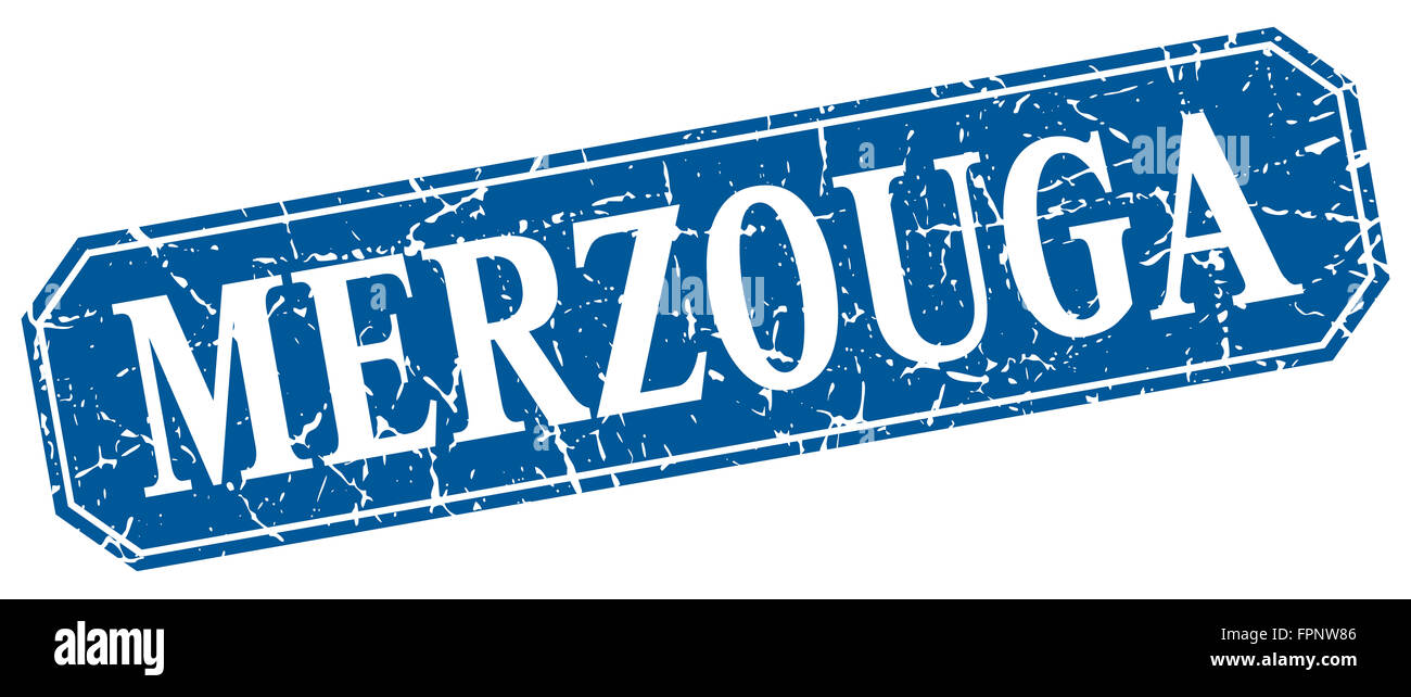 Merzouga blue square grunge retro style sign Stock Photo - Alamy