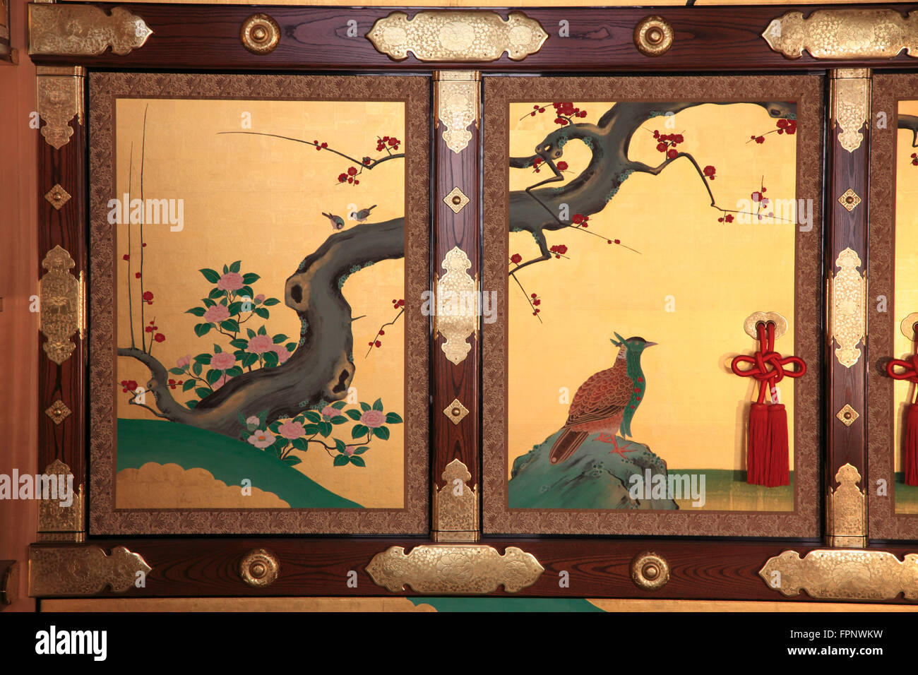 Japan, Nagoya, Castle, Hommaru Palace, interior, screen paintings Stock