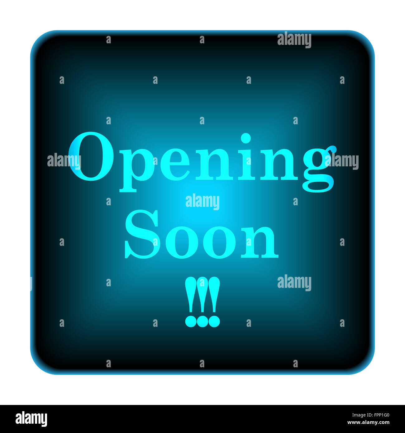 Opening soon icon. Internet button on white background Stock Photo - Alamy
