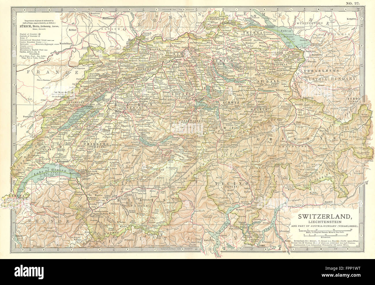 SWITZERLAND:Shows battles fought by Old Swiss Confederacy 1315–1799, 1903 map Stock Photo