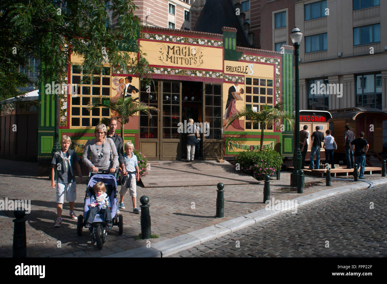 Ephemeral theater MAGIC MIRRORS on Place Saint Catherine. Brussels. Belgium Stock Photo