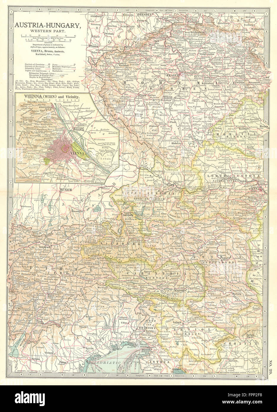 AUSTRIA-HUNGARY WEST Bohemia Tyrol Styria Carinthia; Vienna Wien 1903 old map 