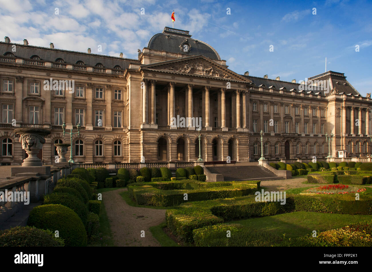 The Royal Palace in the center of Brussels, Belgium. Built in 1904 for King Leopold II Palais Royal. Place des Palais. (From mid Stock Photo