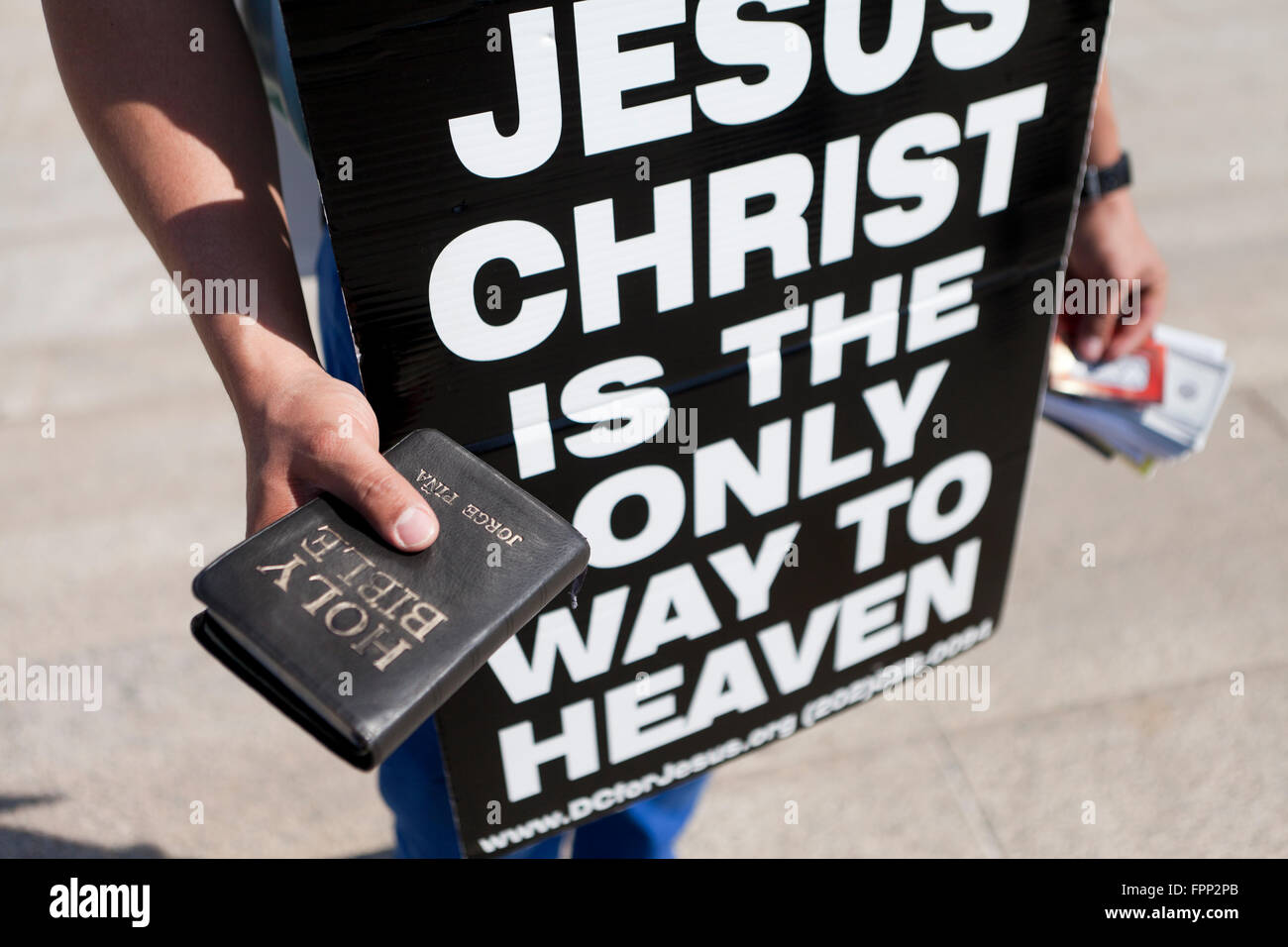 Street evangelist wearing Christian message sign - Washington, DC USA Stock Photo