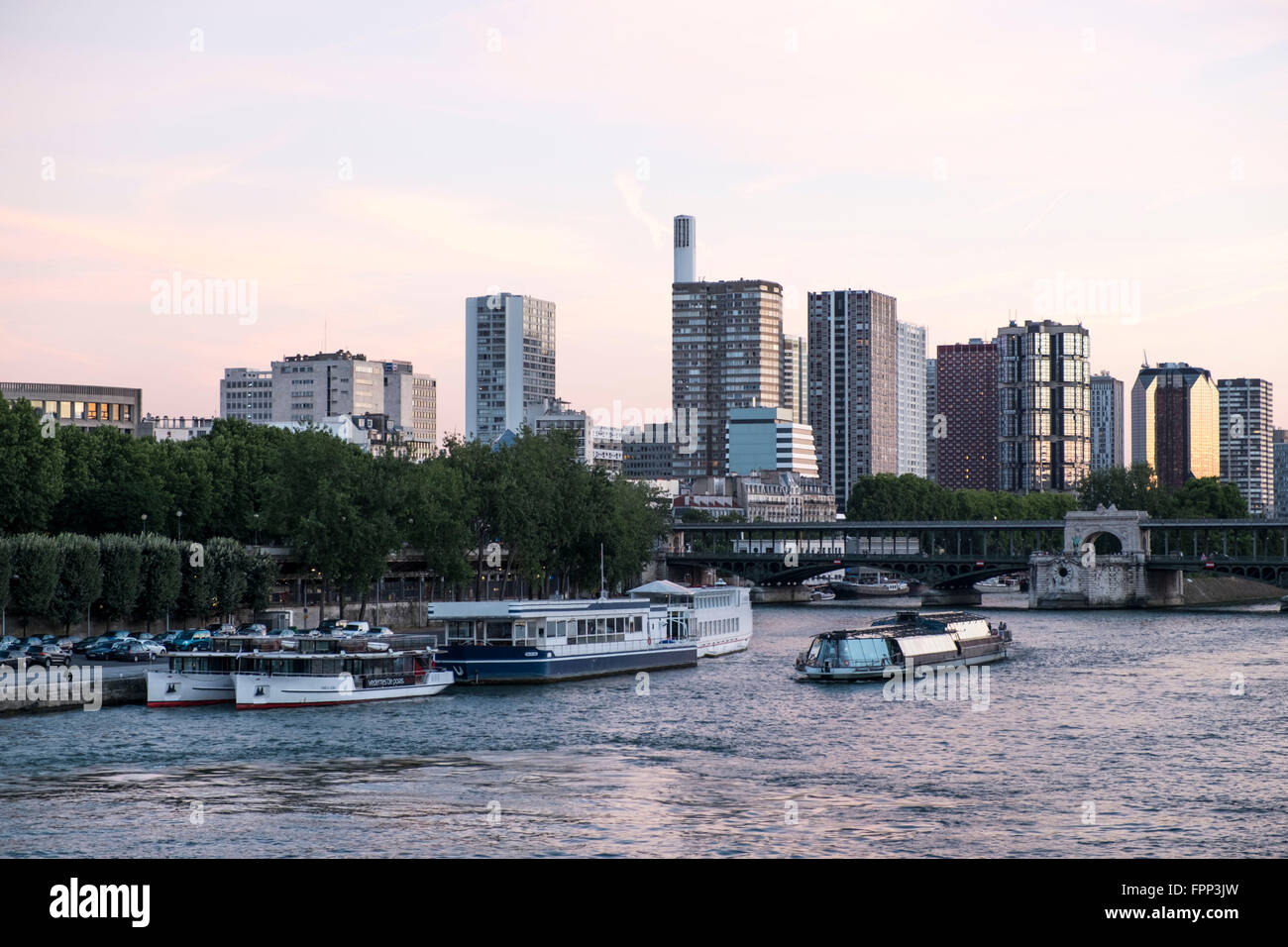 Urbanscape in the Seine river in Paris in France Stock Photo