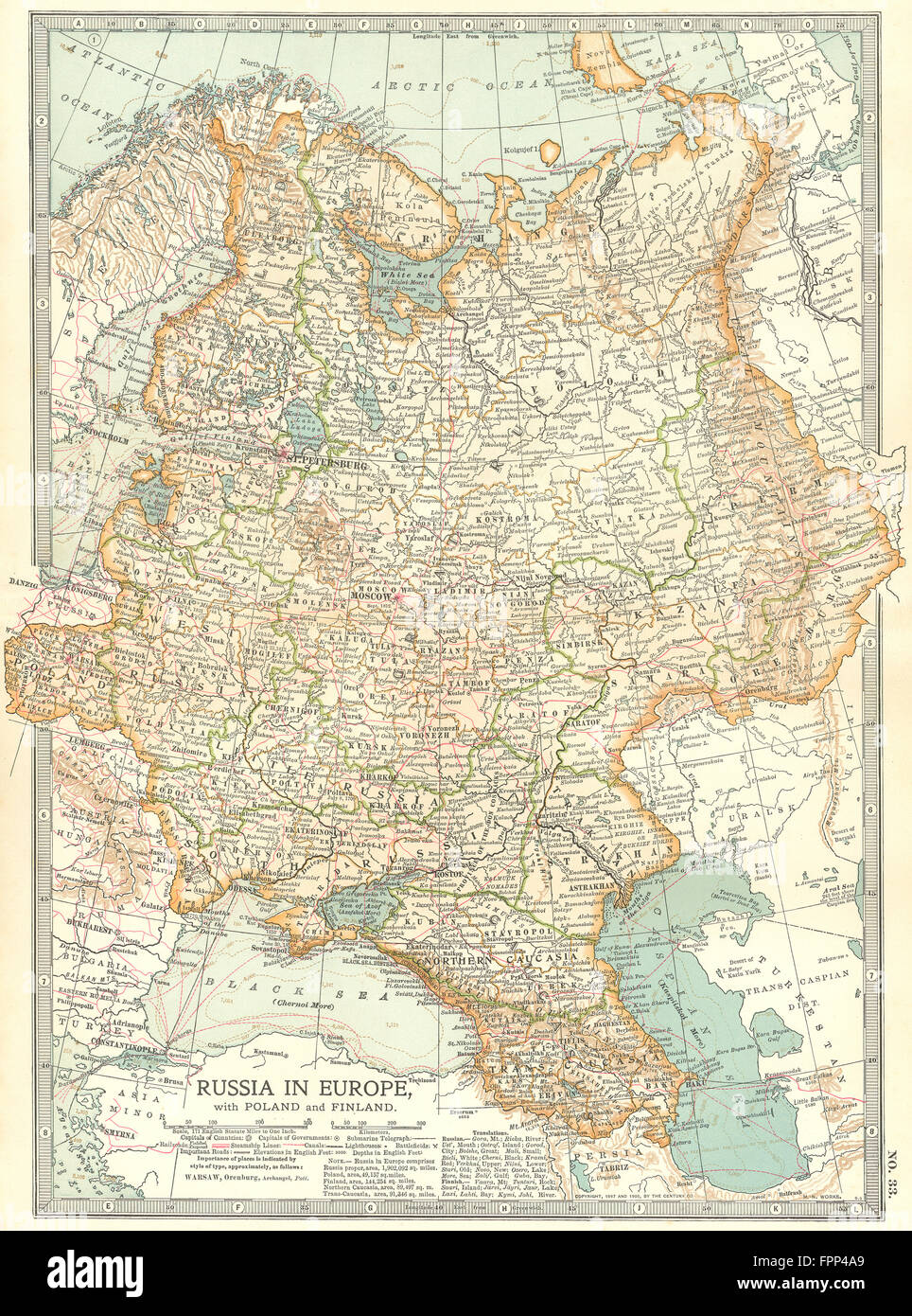 RUSSIA: In Europe with Poland & Finland; Caucasus, Georgia, Ukraine, 1903 map Stock Photo