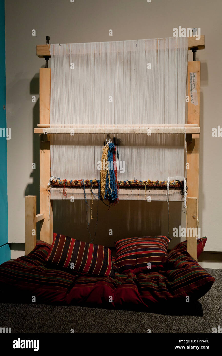 Wooden vertical loom (hand loom) USA Stock Photo Alamy