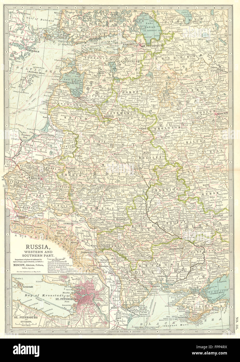 E EUROPE:Russia Ukraine Poland Baltics St Petersburg. w/ battlefields, 1903 map Stock Photo